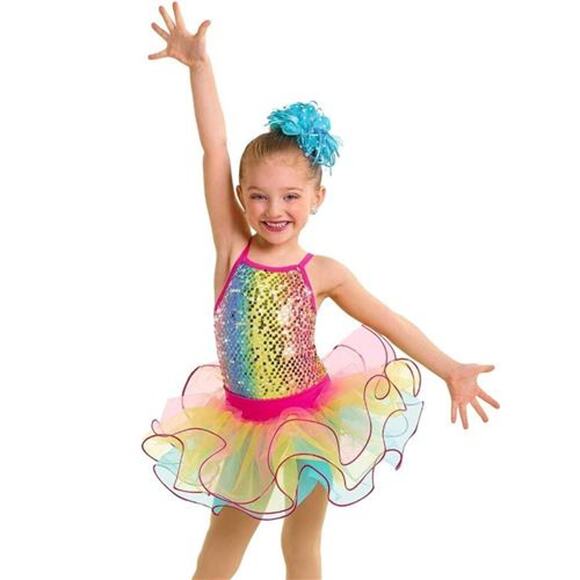 Dance Costume Curtain Call E2179 Medium Child Pink Colorful Tutu Jazz Sequin - Picture 1 of 2